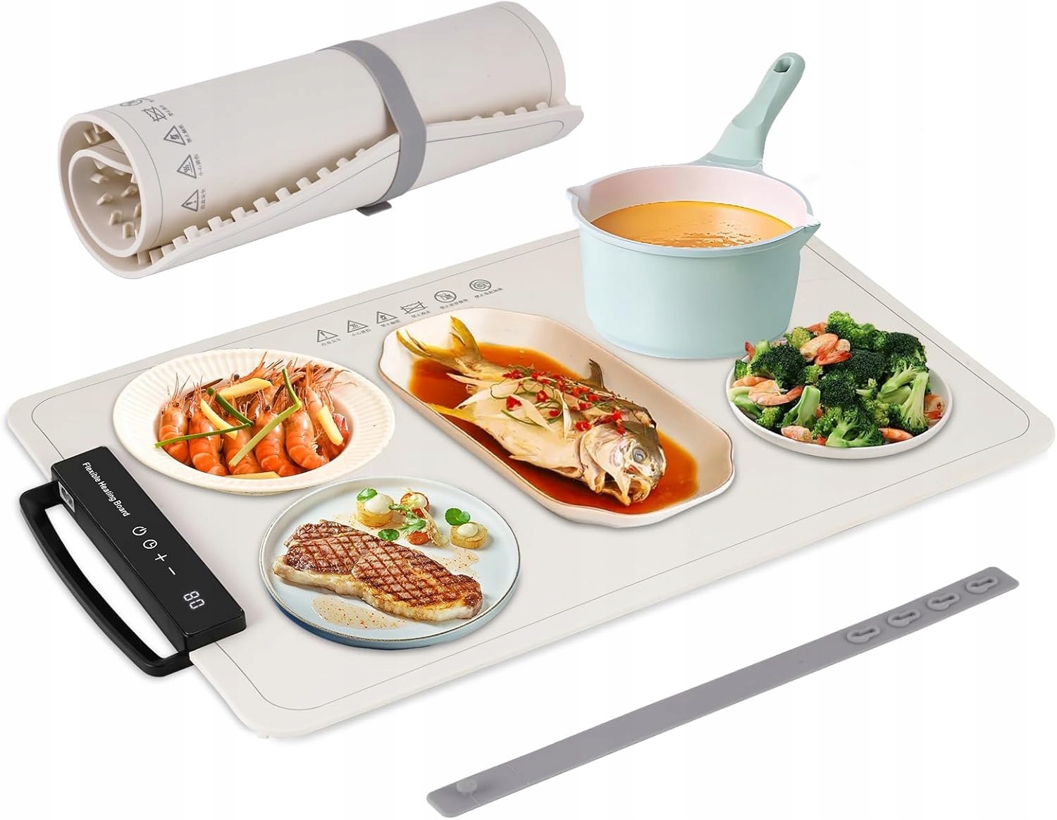 Elektrická topná miska, silikonová podložka, ohřívač krémově bílý