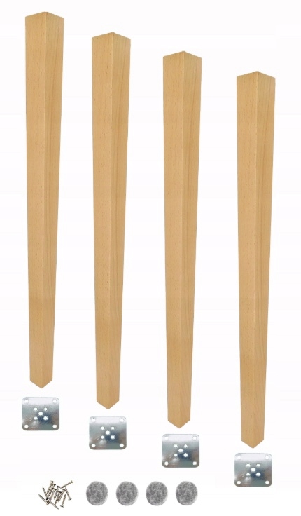 Sada 4x drevené nábytkové lichobežníkové nohy 72 cm 5x3,5, prírodné upevnenie