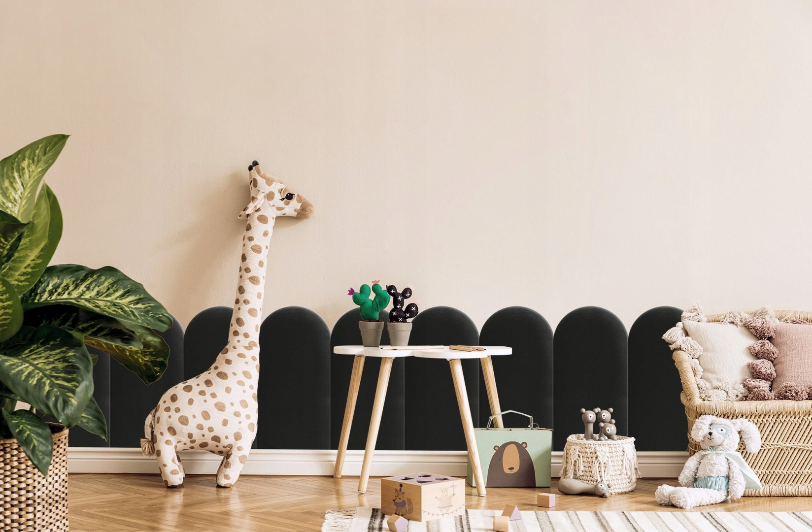 6x Panel Tapicerowany Czarny 30x60 cm Kształt wzoru prostokąty