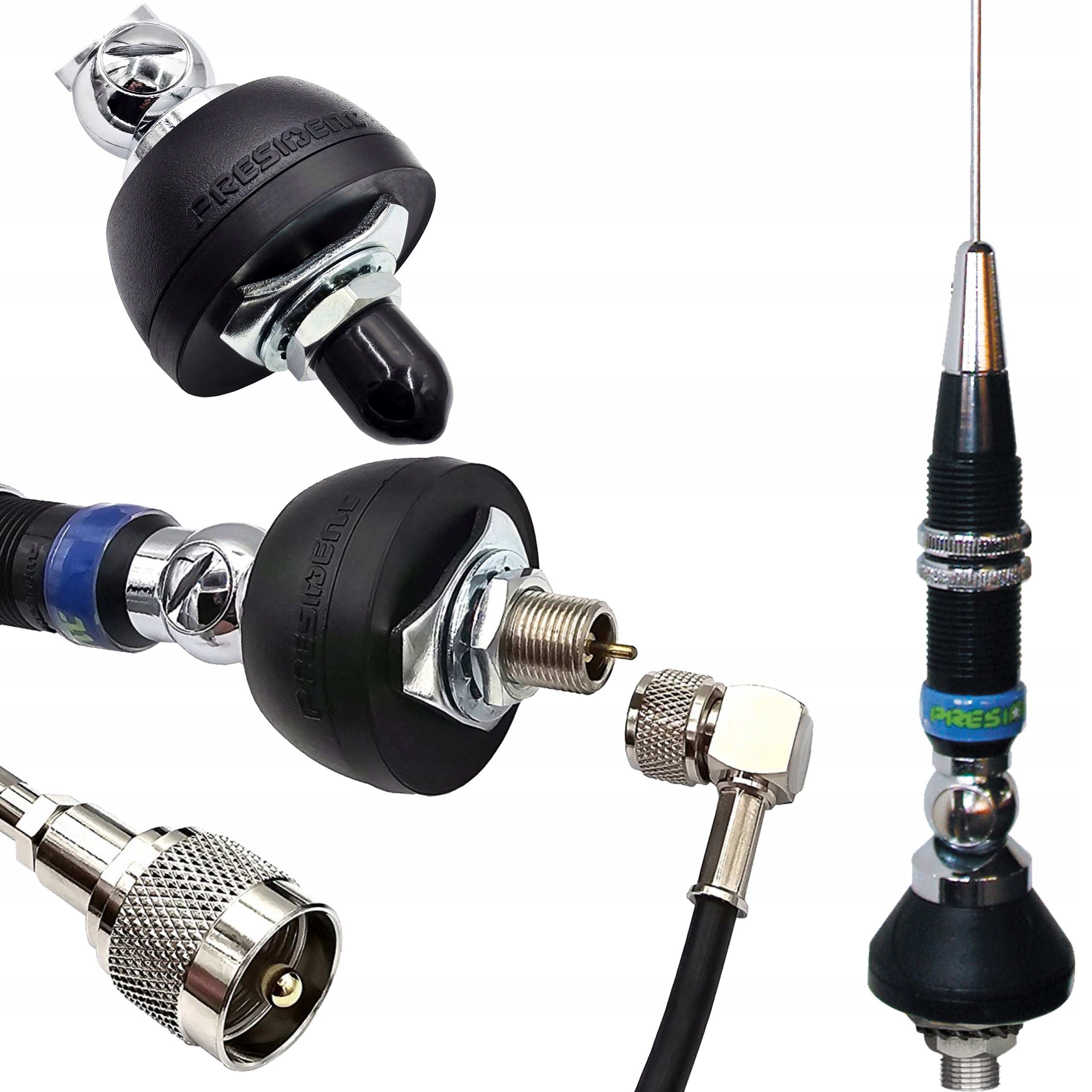 PRESIDENT IOWA S CB ANTENA MONTAŻOWA oryginał 102CM + KABEL + WTYK PL