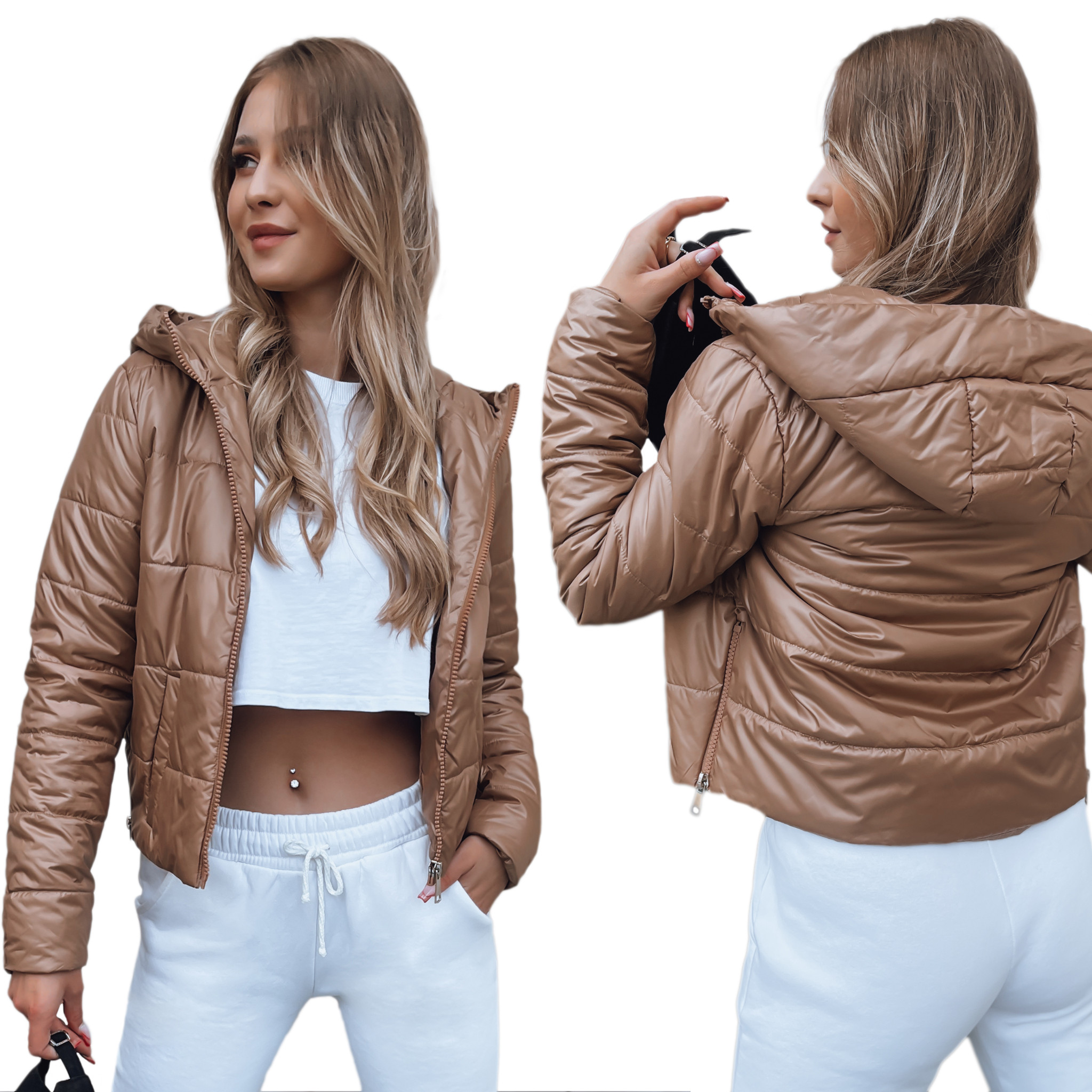 KURTKA DAMSKA PIKOWANA Z KAPTUREM roz. XL