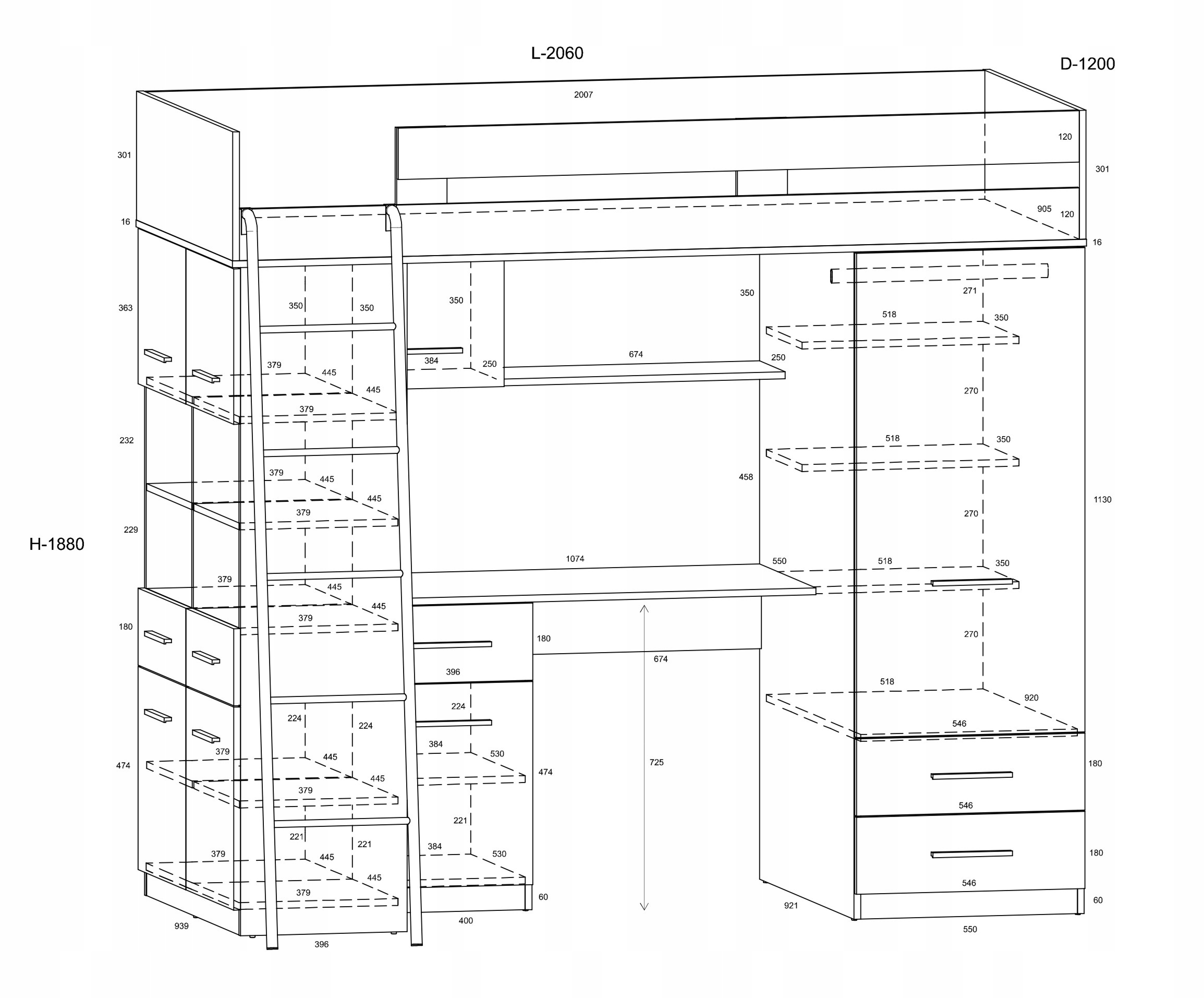 VELVE L antresola bez mat. biały / błękit Typ łóżko piętrowe