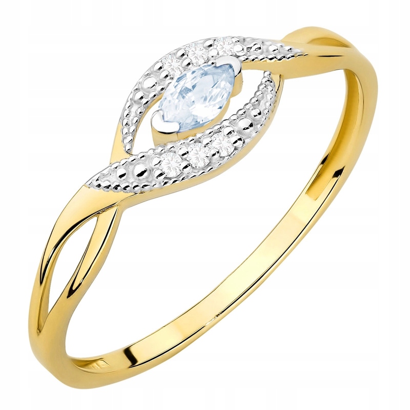 Zlatý Prstýnek Vícekamenný pr 585 Modrá markýza Zirkony 14k r22