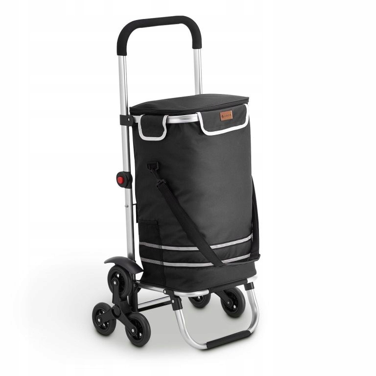 Nákupní vozík 3 v 1 na schody objem 56 l, černý