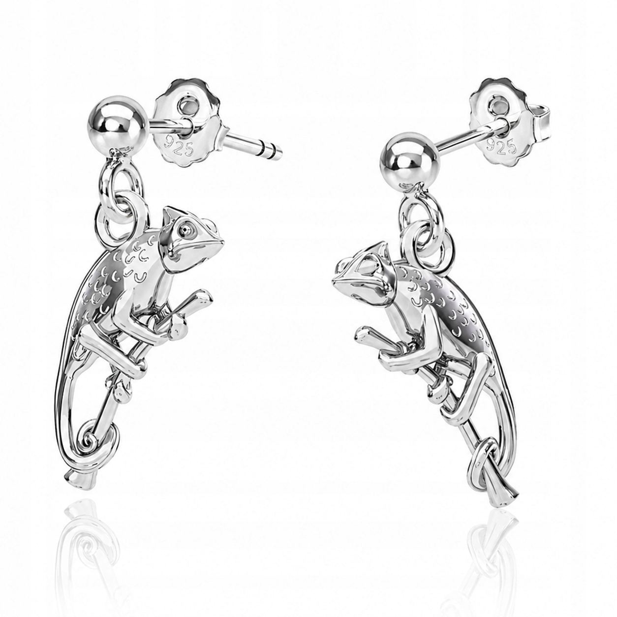 Stříbrné náušnice Kameleon 3D Symbol změny v životě Stříbro 925