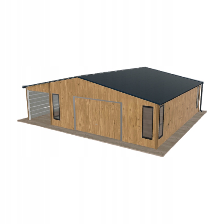 Plechová garáž 6.5 x 7.5 m s přístřeškem Světlý ořech