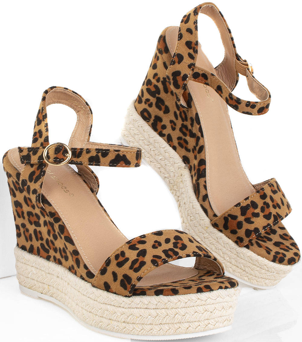 

Zamszowe Sandały W Panterkę Na Koturnie Espadryle