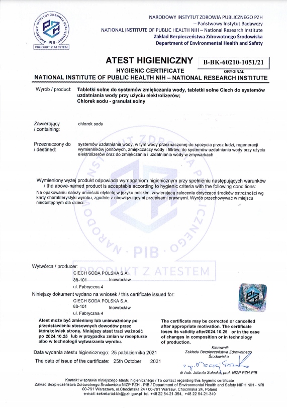 SÓL W TABLETKACH TABLETKI SOLNE DO ZMIĘKCZACZY CIECH 25kg PRODUKT POLSKI Kod producenta 5907710920794