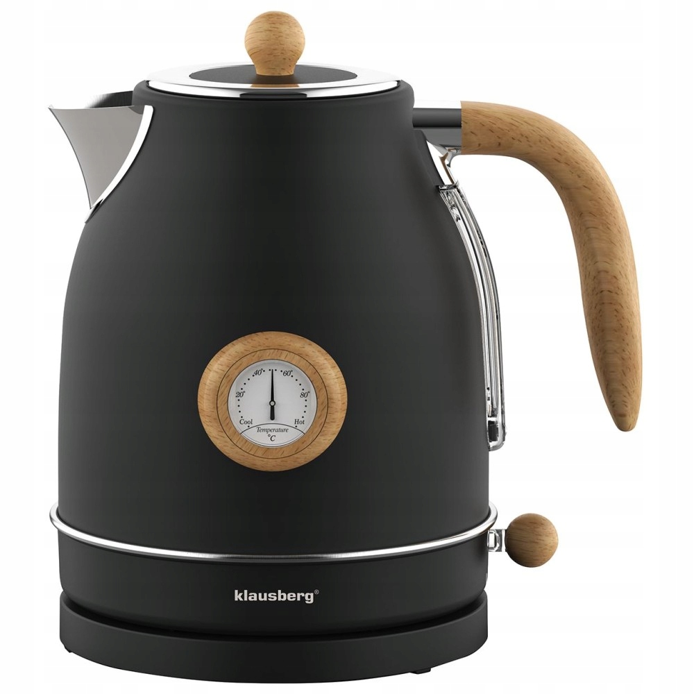 Elektrická konvice 1,7L černá ocelová s teploměrem 2200W Klausberg