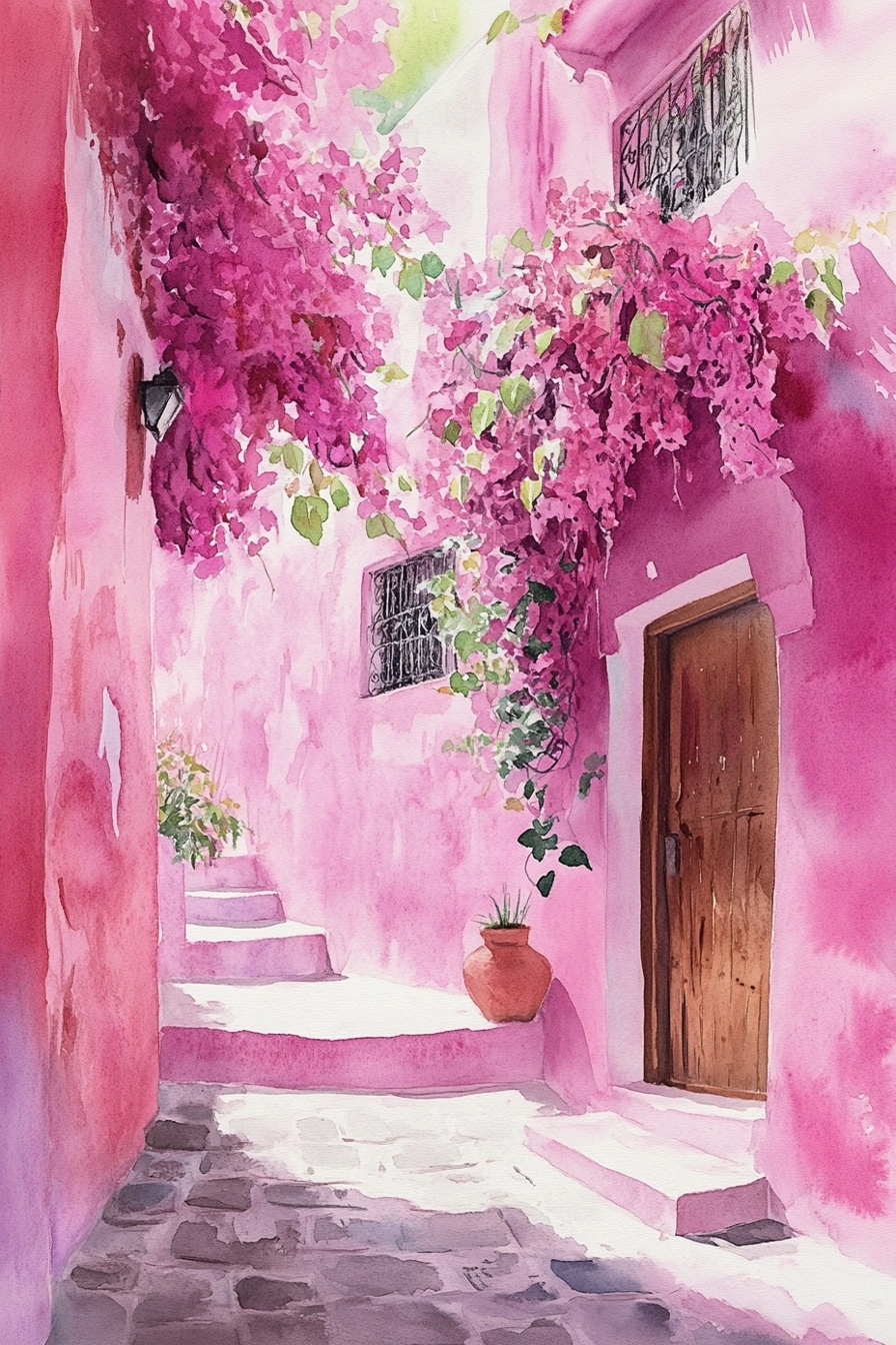 Obraz Na Plátně Canvas Město Ulička Keř Květiny Maroko 80x120