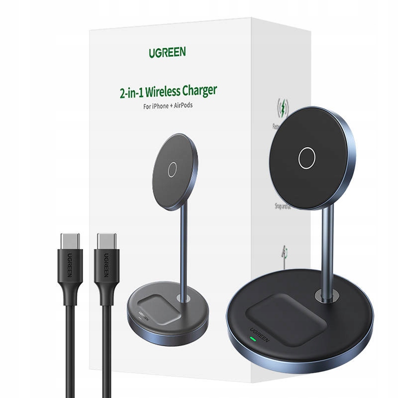 Ładowarka Indukcyjna Ugreen 90668 2W1 Srebrno Niebieska