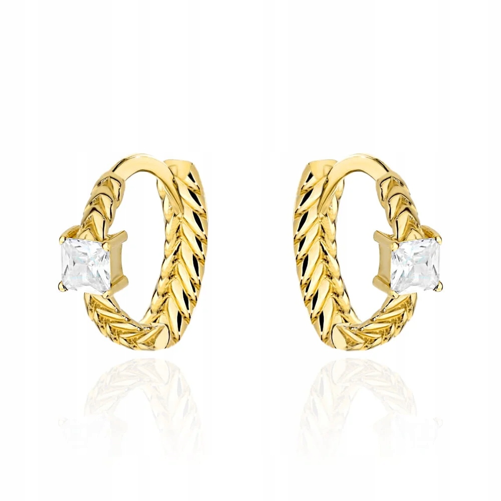 Náušnice zlaté 585 kroužky pletené se zirkonem elegantní jako dárek 14 kt