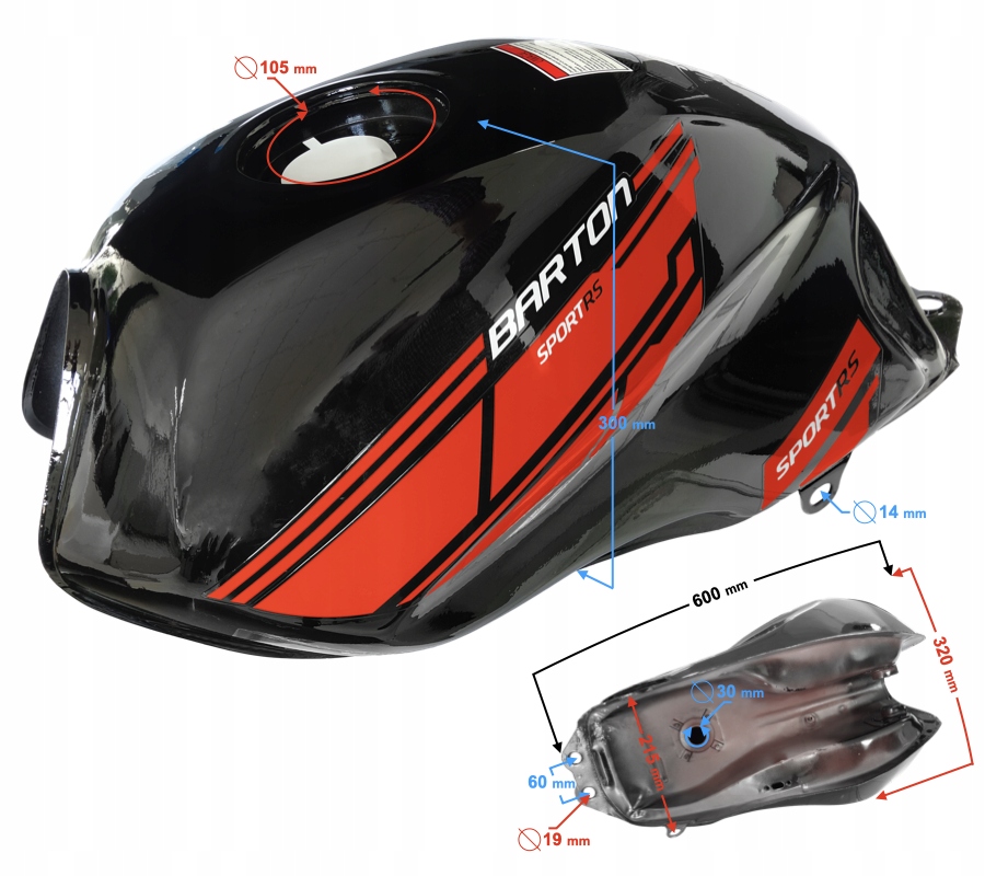 Zbiornik paliwa bak czarno-czerwony sprint rs 2 MotoGeneric