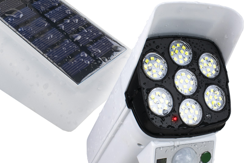 IMITACJA ATRAPA KAMERY MONITORUJĄCEJ ZEWNĘTRZNEJ OBROTOWEJ SOLARNA STRASZAK Kolor biały