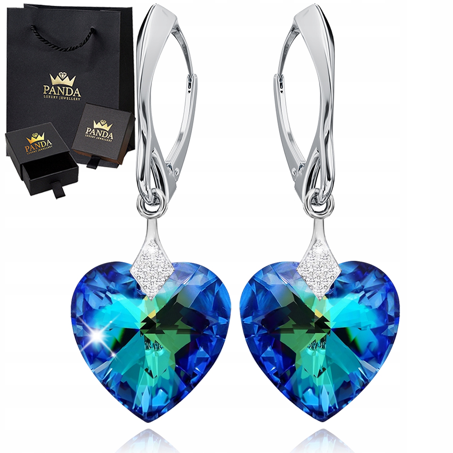 Stříbrné Náušnice pro ženy Srdíčka Krystaly Závěsné Dárek Valentýn 925