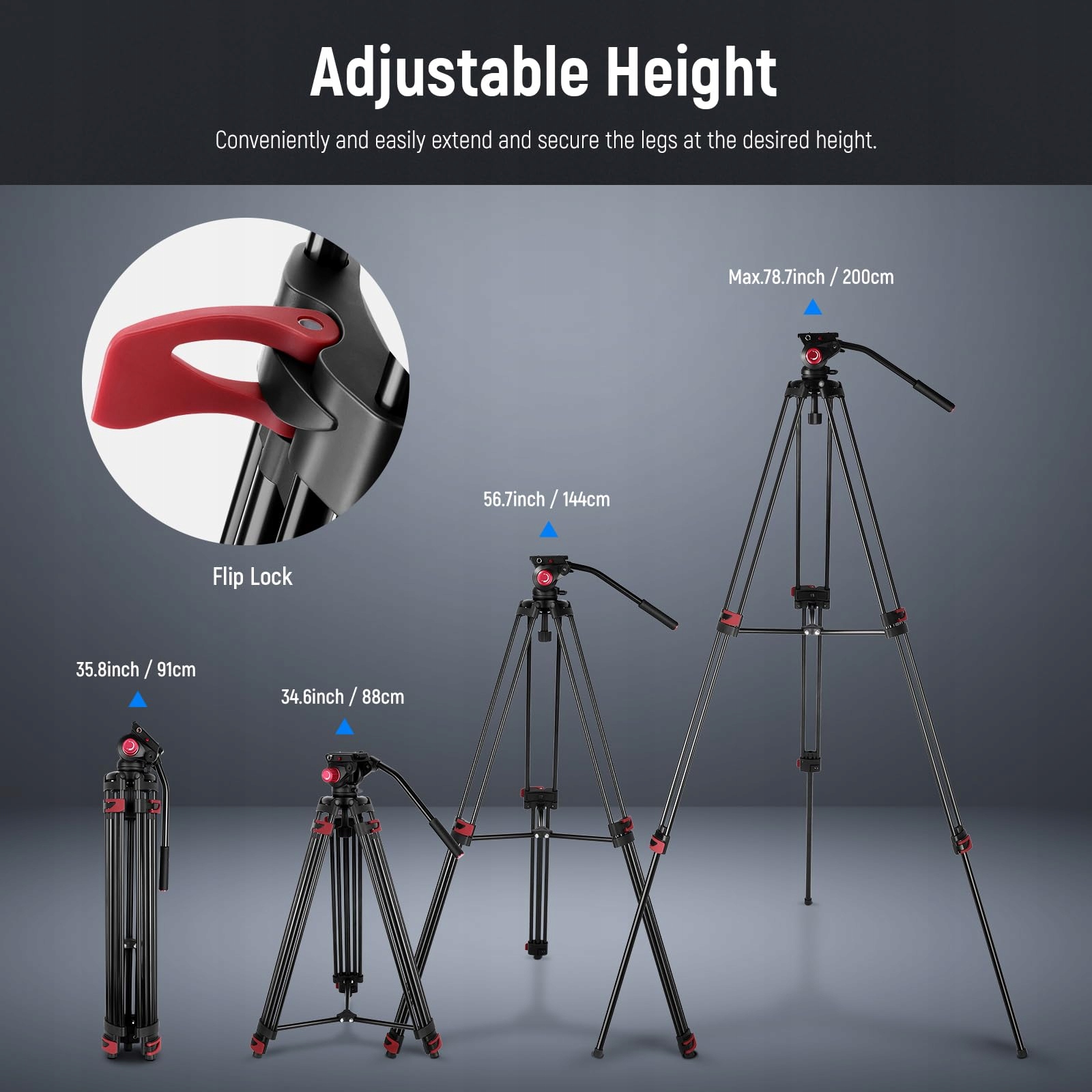 NEEWER Statyw Wideo 200cm Aluminiowy Z Głowicą 360° Do DSLR 8kg Udźwig — miniatura 2
