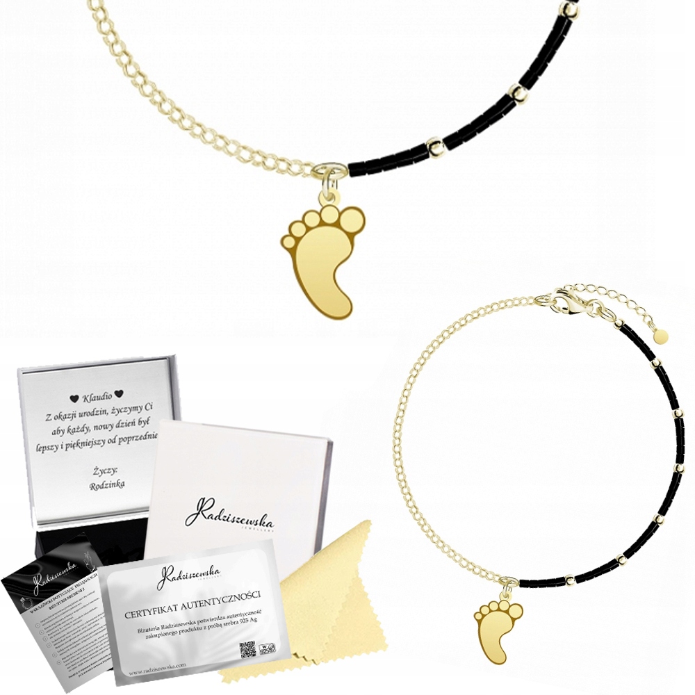 Náramek Zlatá Noha Dítěte Korálky Jméno Dítěte 925 Dárek Gravírování
