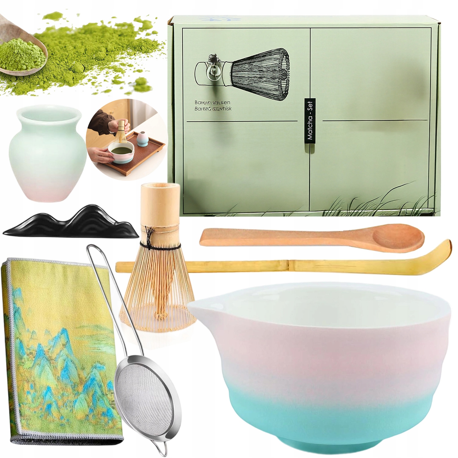Bambusowa Trzepaczka Miotełka Do Matchy Matcha Zestaw Ceramika