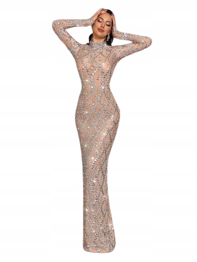 Shein Dlouhé Šaty S Flitry A Dlouhým Rukávem L 1JD