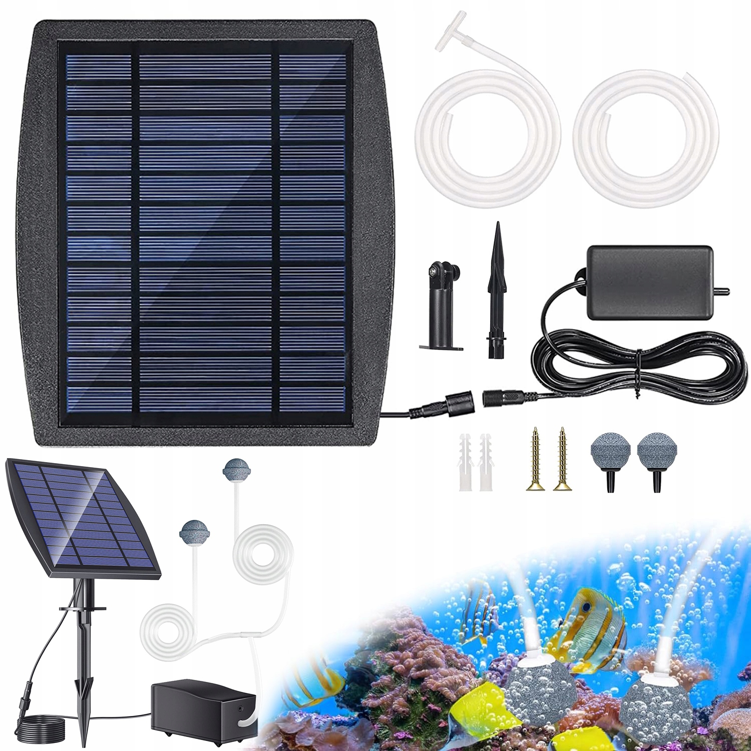 Solární Provzdušňovač Jezírka Kyslíkové Čerpadlo 3 Režimy S Hadicí 6V 1,8Ah