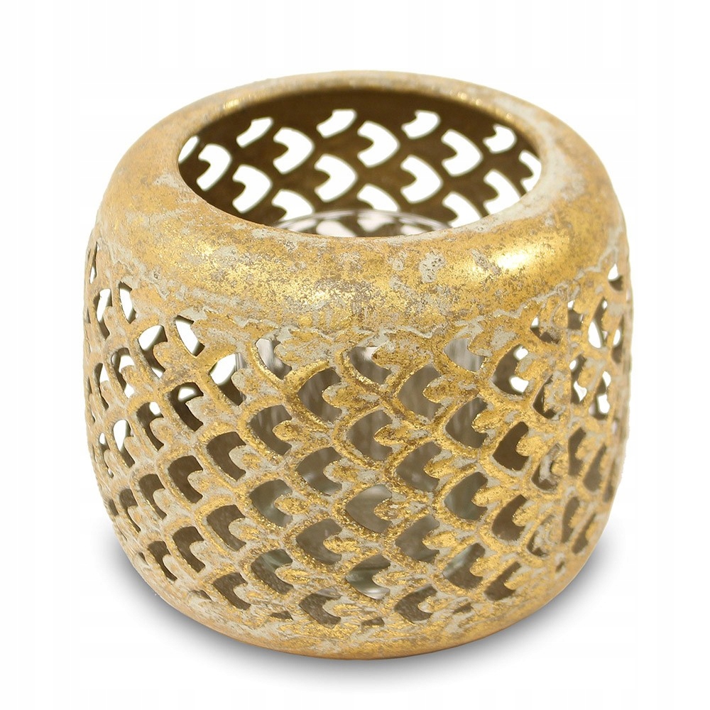 

Świecznik Złoty 10cm Metalowy Zdobiony Ażurowy