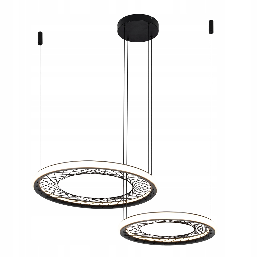 Závesná Led lampa čierna, dvojitá, 2 kruhy prepletené drôtikmi Milagro