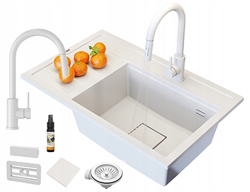 Dřez Granitová Bílá Kuchyňská Baterie Moderní Rendo Set Pravá Komora