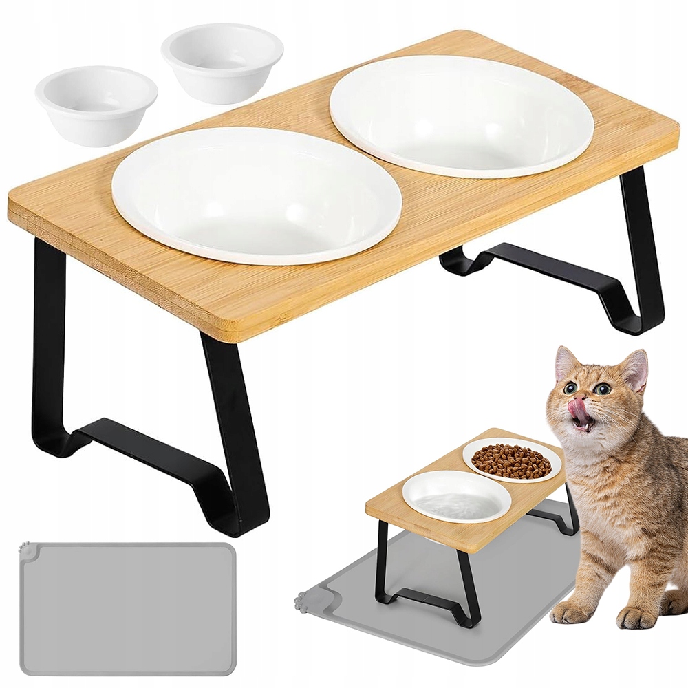 Levně Ergonomický stojan na krmení 2 Misky Keramické Silikonová podložka Dárek