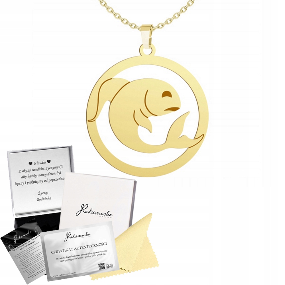 Zlatý Náhrdelník Znamení Zvěrokruhu Ryby Řetízek Dárek Gravírování Bonus