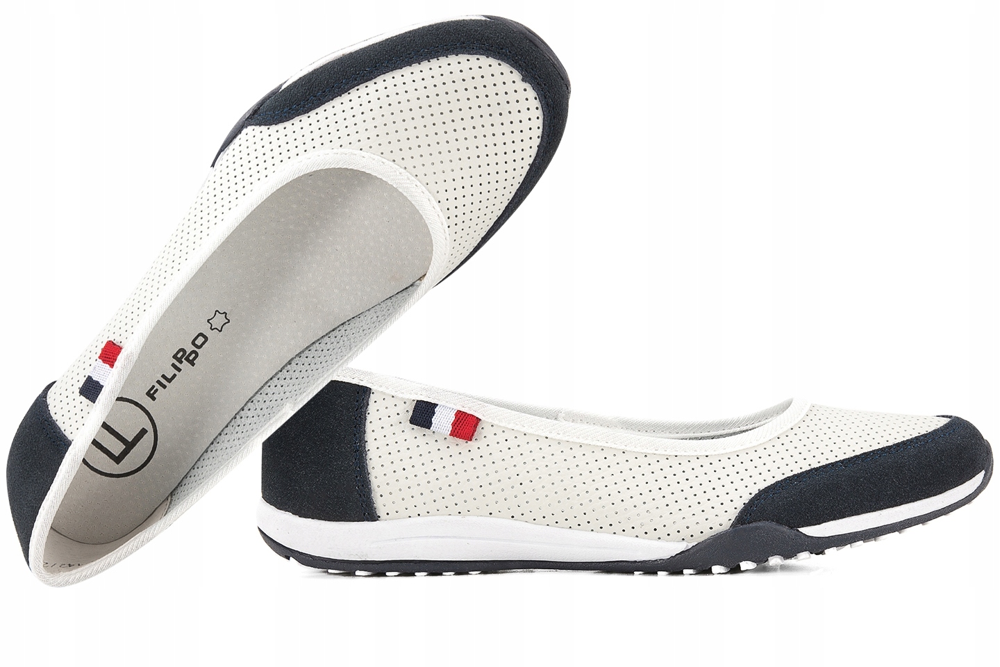 Filippo DP142 Półbuty Baleriny Sportowe Wsuwki Ażurowe Skóra białe 37 Biały