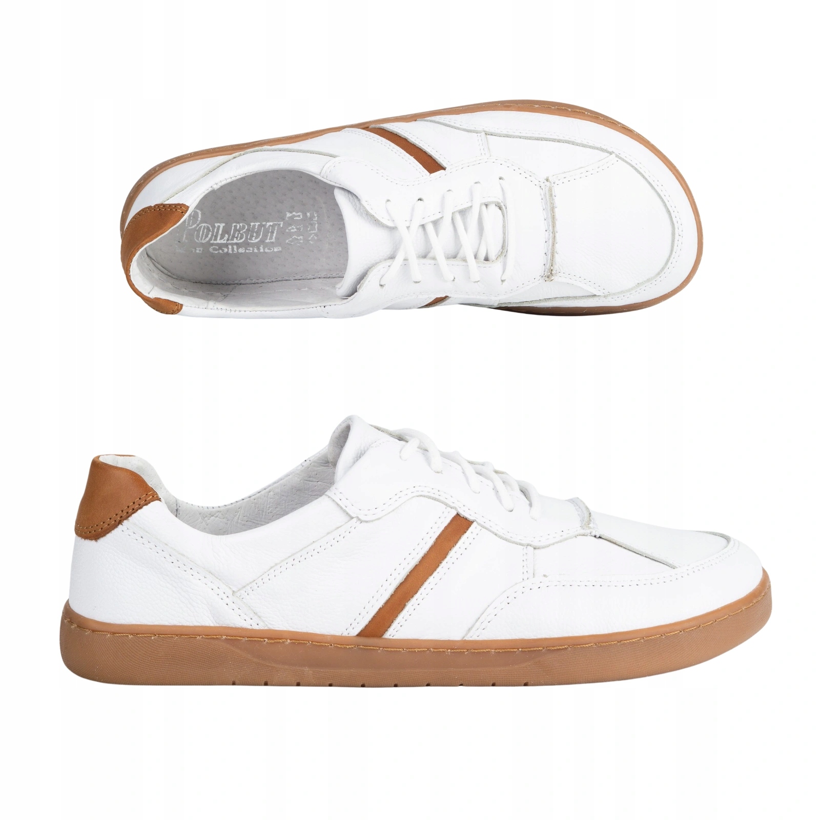 Pánské kožené barefoot boty Polbut 2601 polské polobotky bílé 40