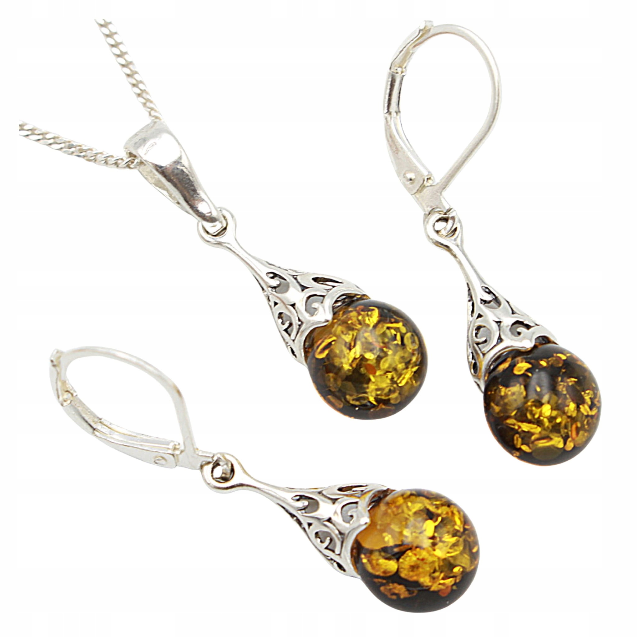 Komplet Z Jantaru Stříbro koňakový jantar