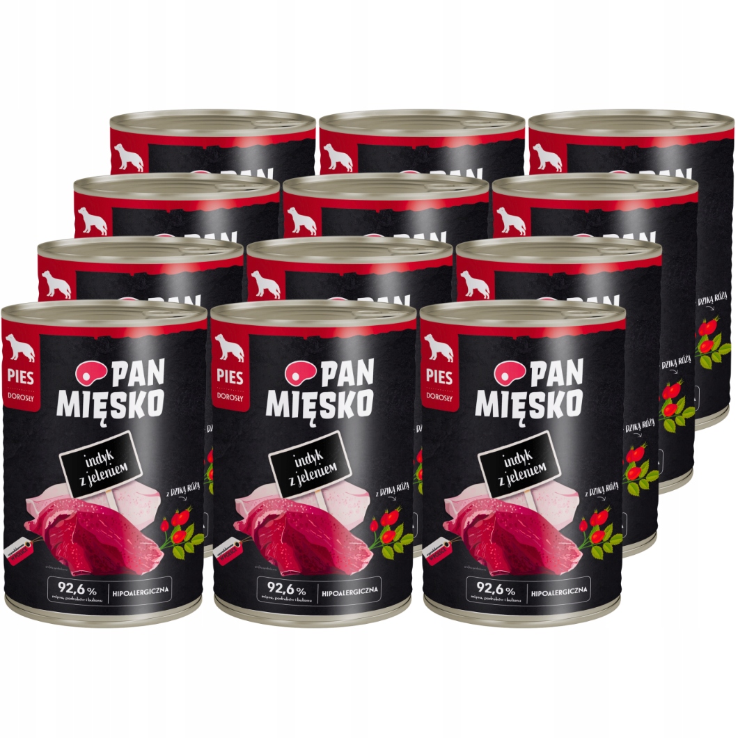 Pan Mięsko Karma mokra dla psa Indyk z jeleniem 400g x 12 sztuk