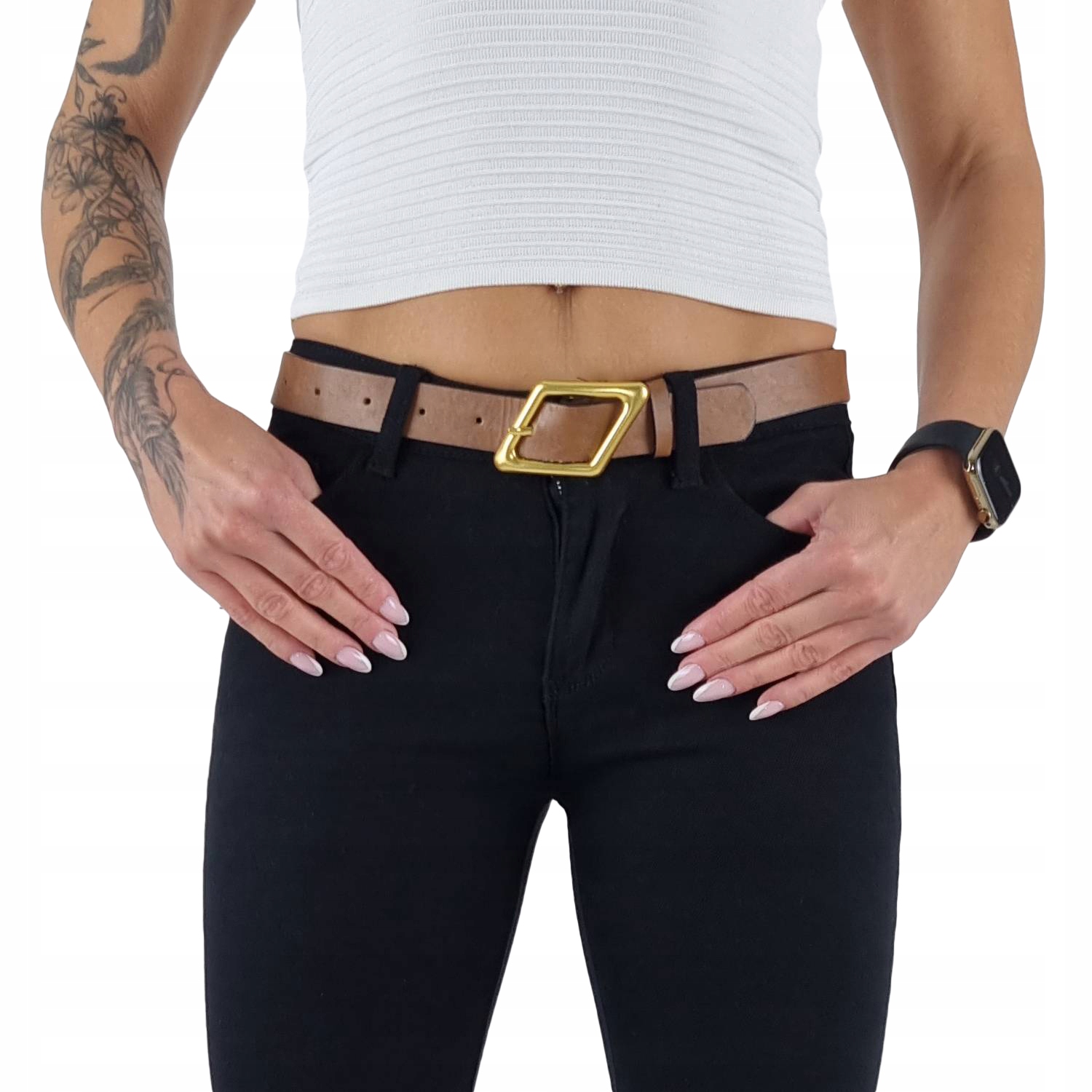 Spodnie Jeansowe Push Up Beżowe Modelujące Uciągliwe Rurki Z Paskiem S