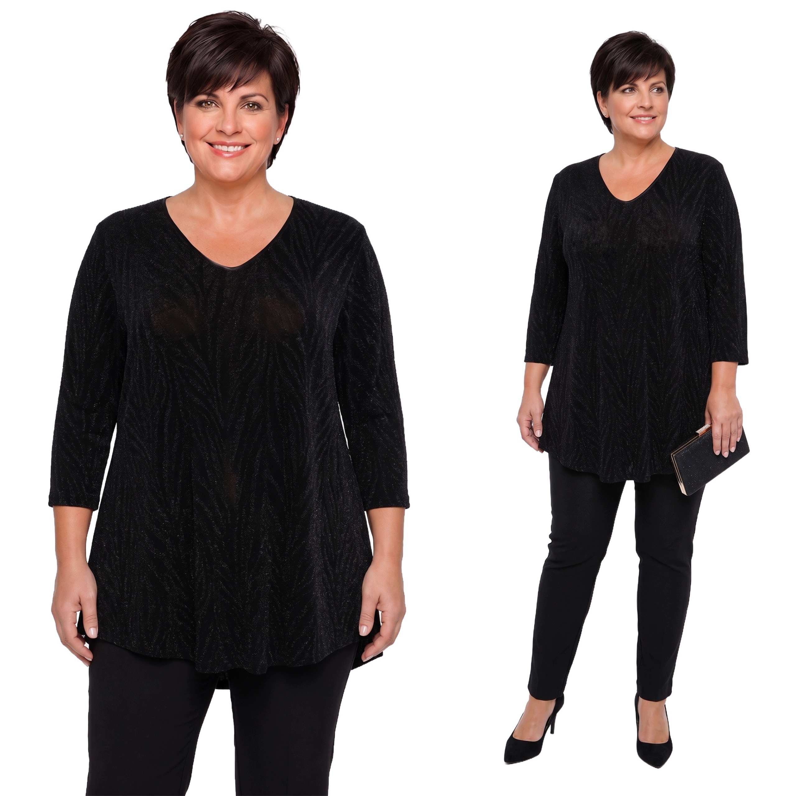 Černá tunika z měkkého lesklého materiálu plus size velikost 60/62