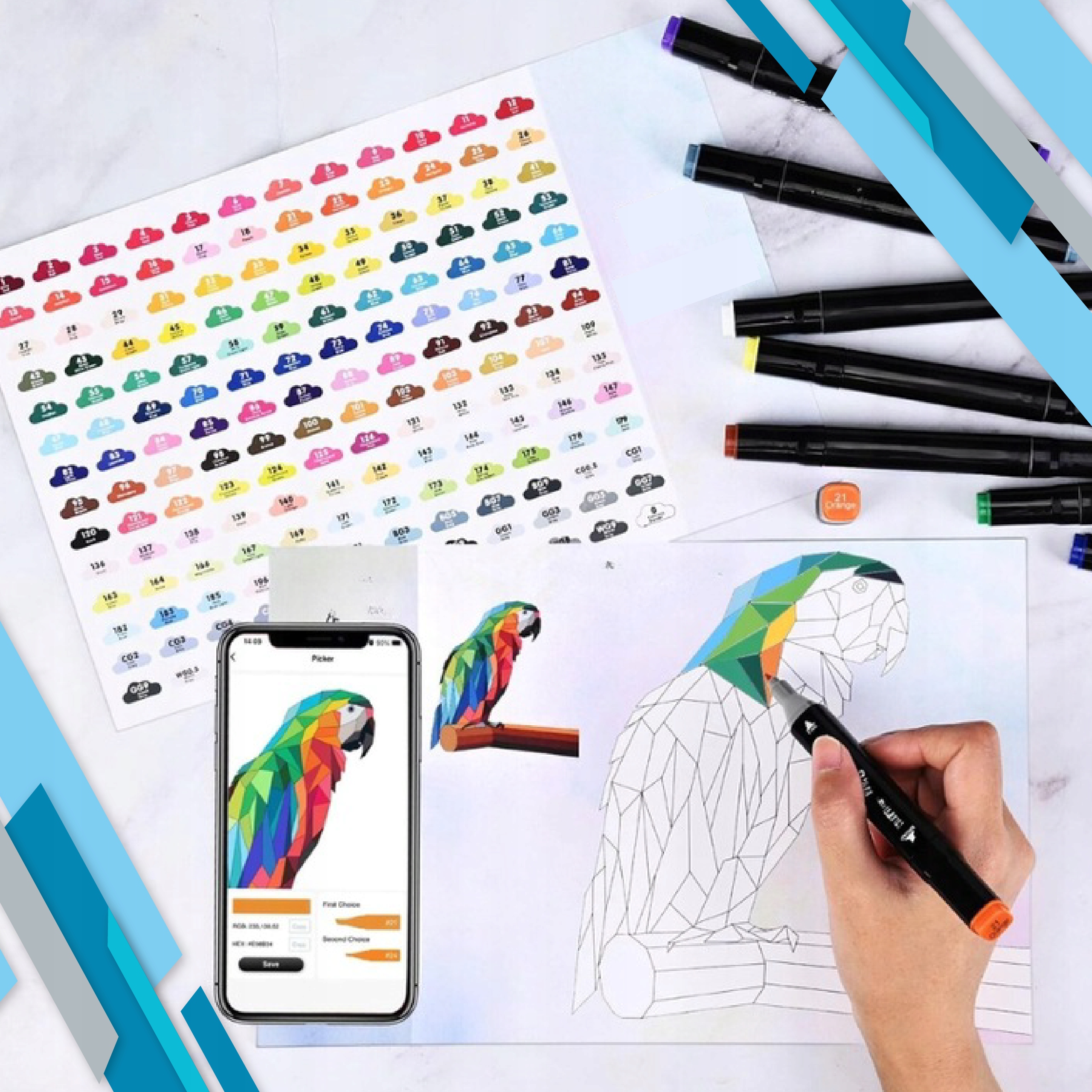 MARKERY ALKOHOLOWE FLAMASTRY MAZAKI PISAKI DWUSTRONNE ZESTAW 168SZT + TORBA Marka Touch Sketch