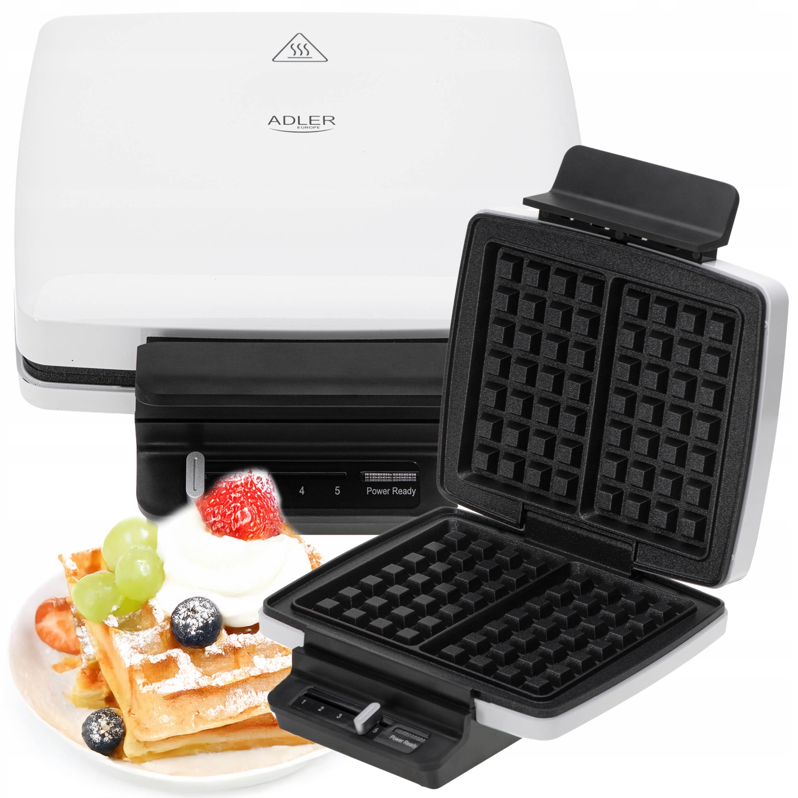 Gofrownica 2 Duże Chrupiące Gofry Powłoka Non-stick Regulacja °C Moc 1800W