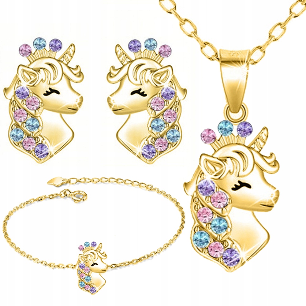 Sada pozlacených šperků s jednorožci pro dívku stříbro o ryzosti 925