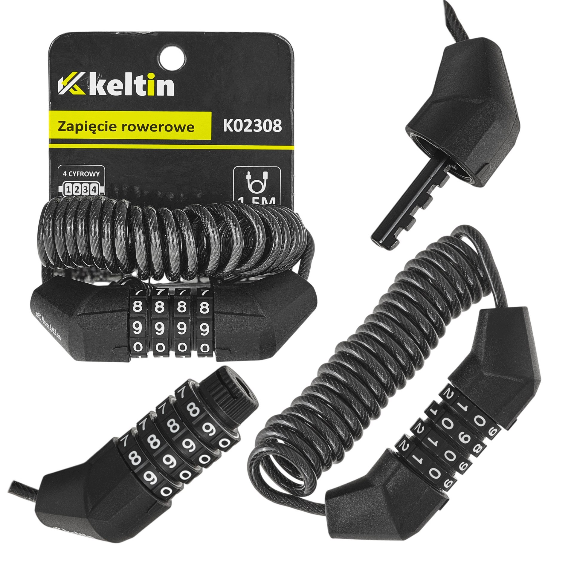 Zabezpieczenie rowerowe linka na 4-cyfrowy kod 1,5m Keltin K02308