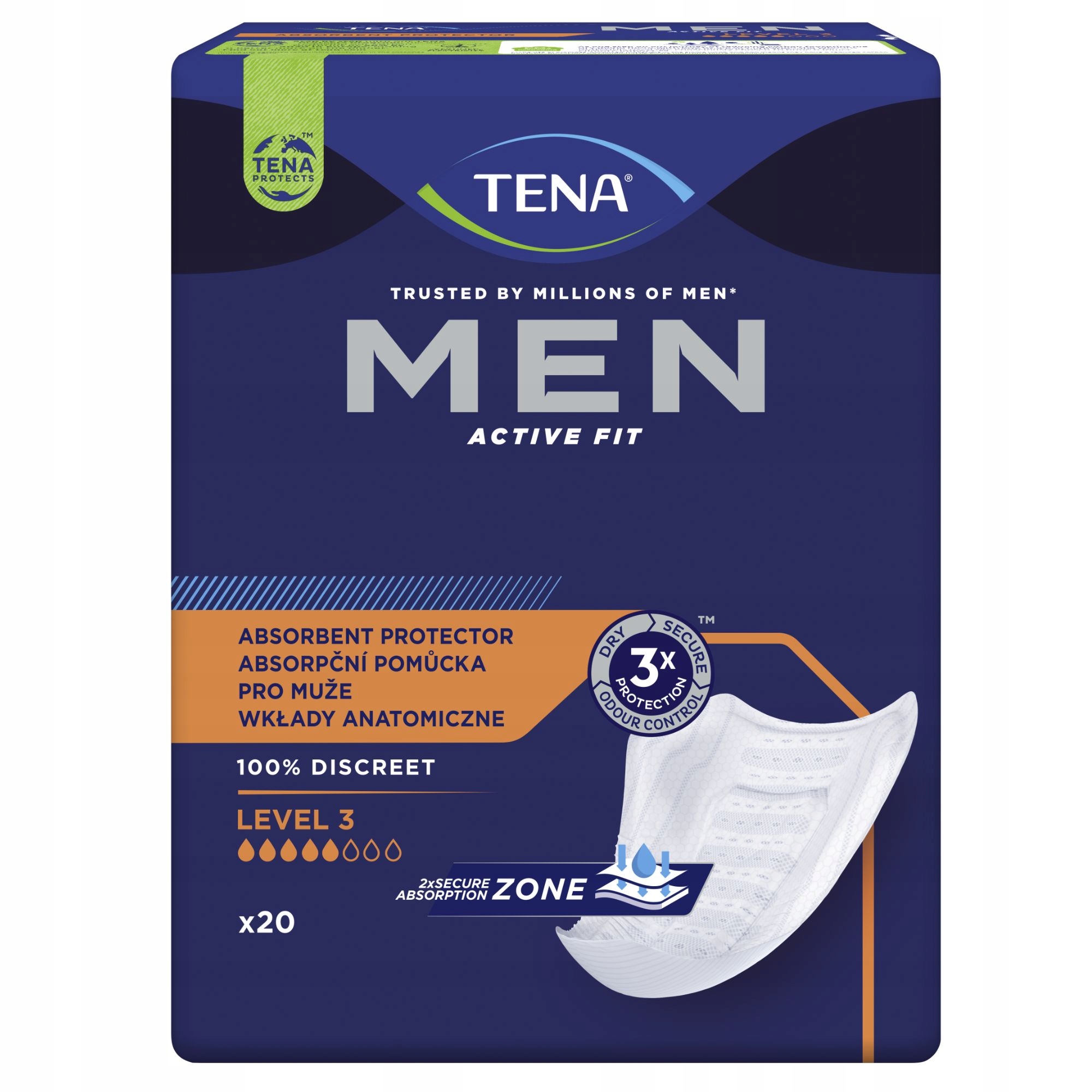 Męskie dyskretne wkładki dla mężczyzn 6opx20szt TENA MEN ACTIVE FIT LEVEL 3
