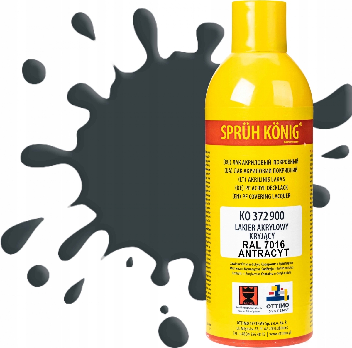 Ko 372 Krycí akrylový lak Ral 7016 šedý Antracitový polomat 400 ml