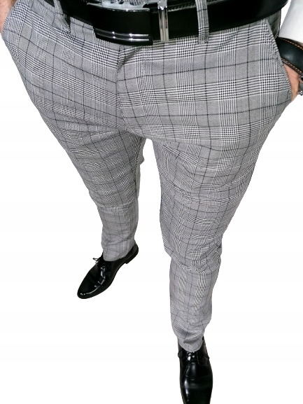 Pánské světle šedé elegantní kostkované kalhoty 34