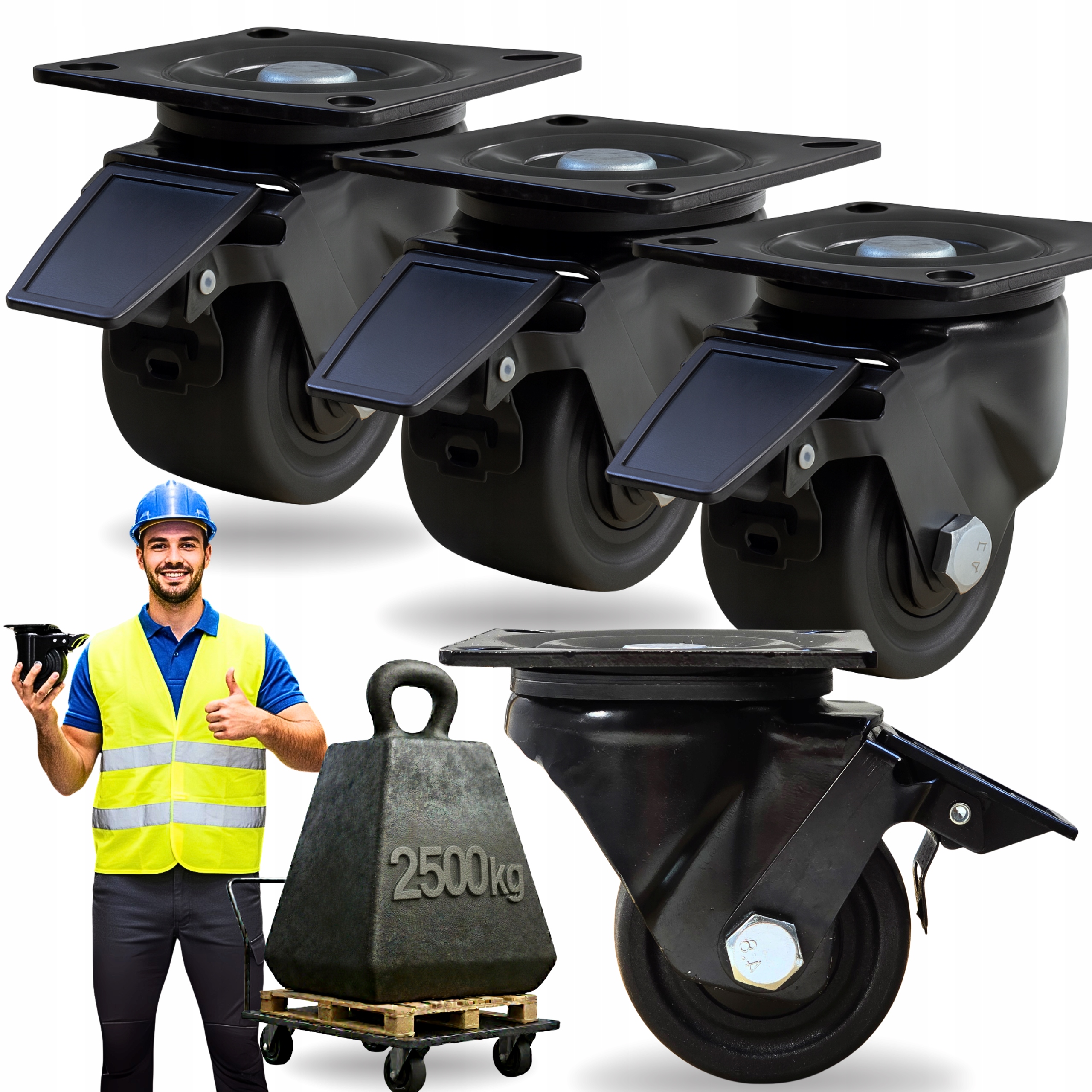 Kolečka 75mm Otočná s Brzdou Set 4ks pro Velké Zatížení 2500KG Silné