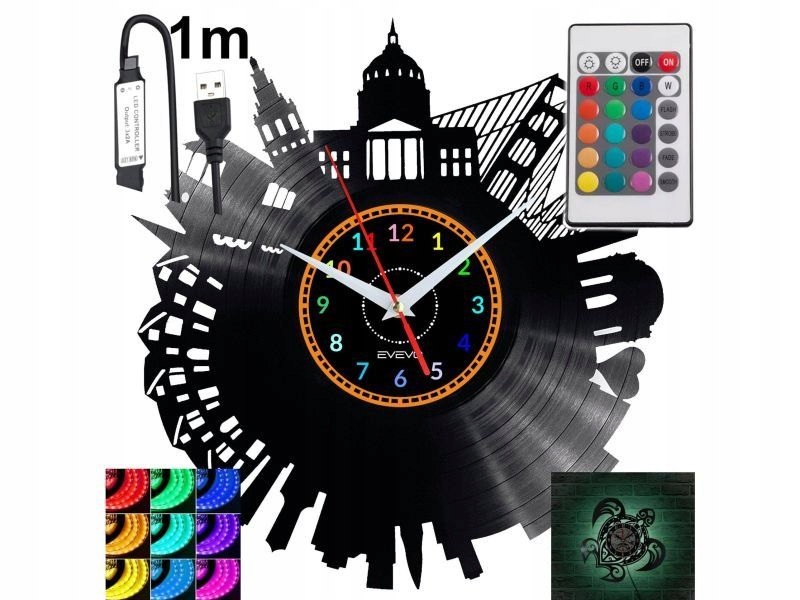San Fransisco Led podsvícené nástěnné hodiny Rgb na dálkové ovládání Vinylová deska N