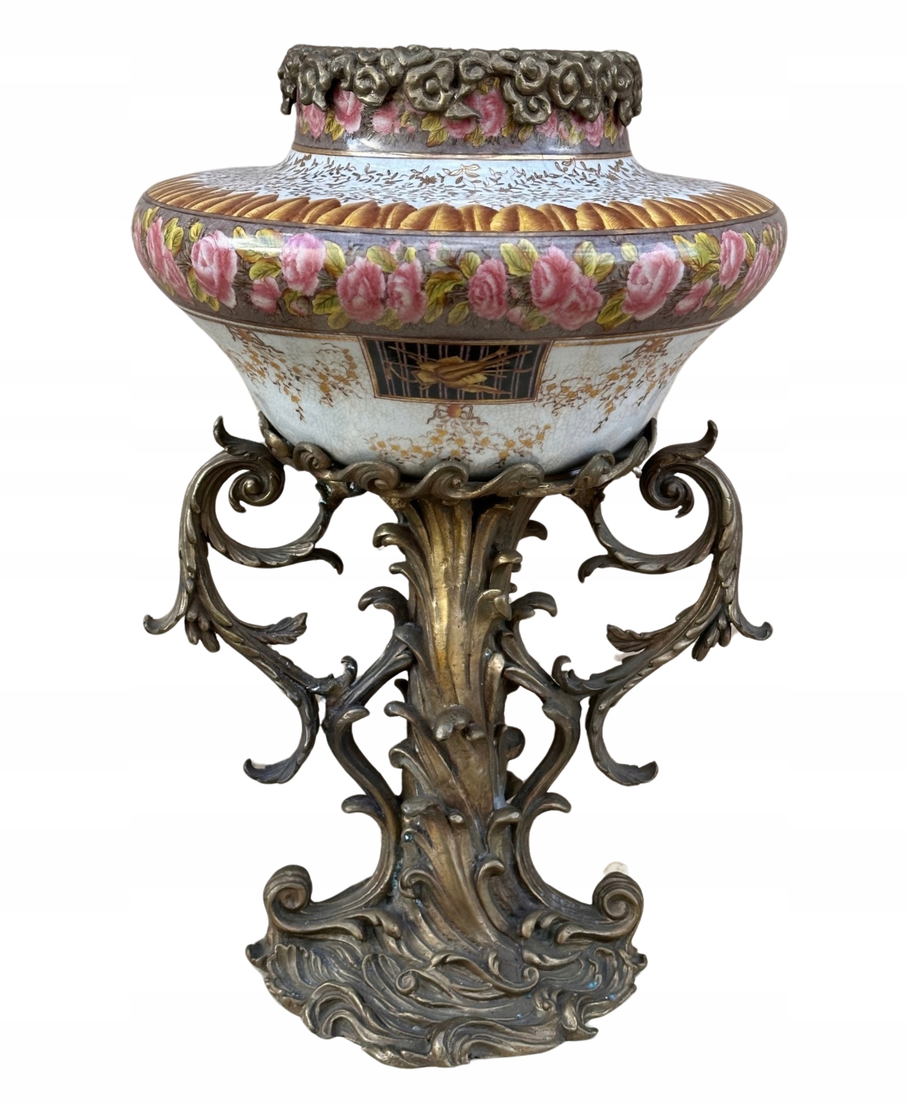 WAZON PORCELANA Z BRĄZEM ZDOBNY