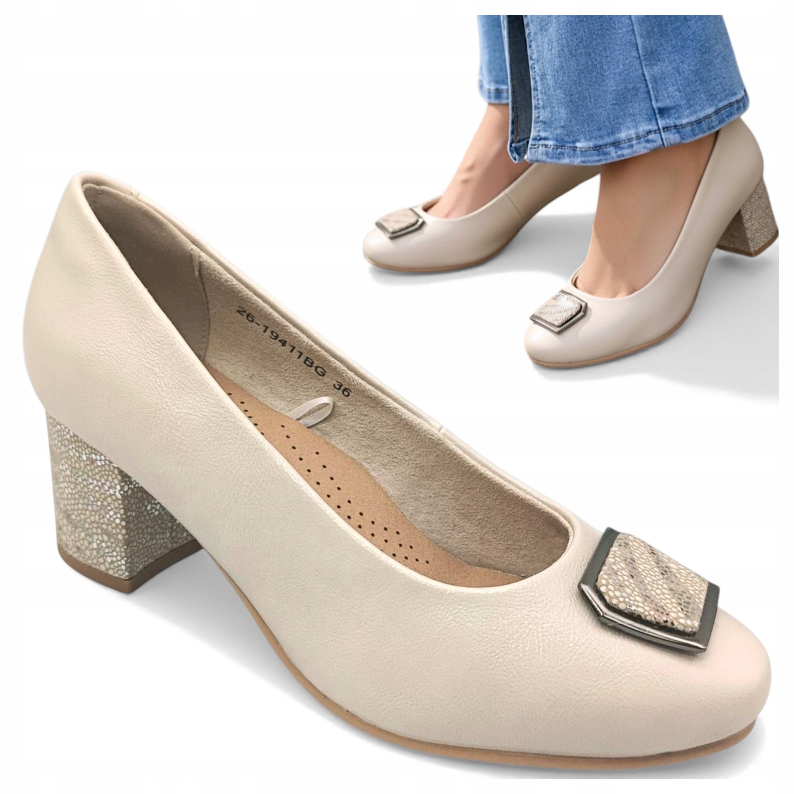 38 Potocki Dámské boty z přírodní kůže, nazouvací na jarní kostce, béžové