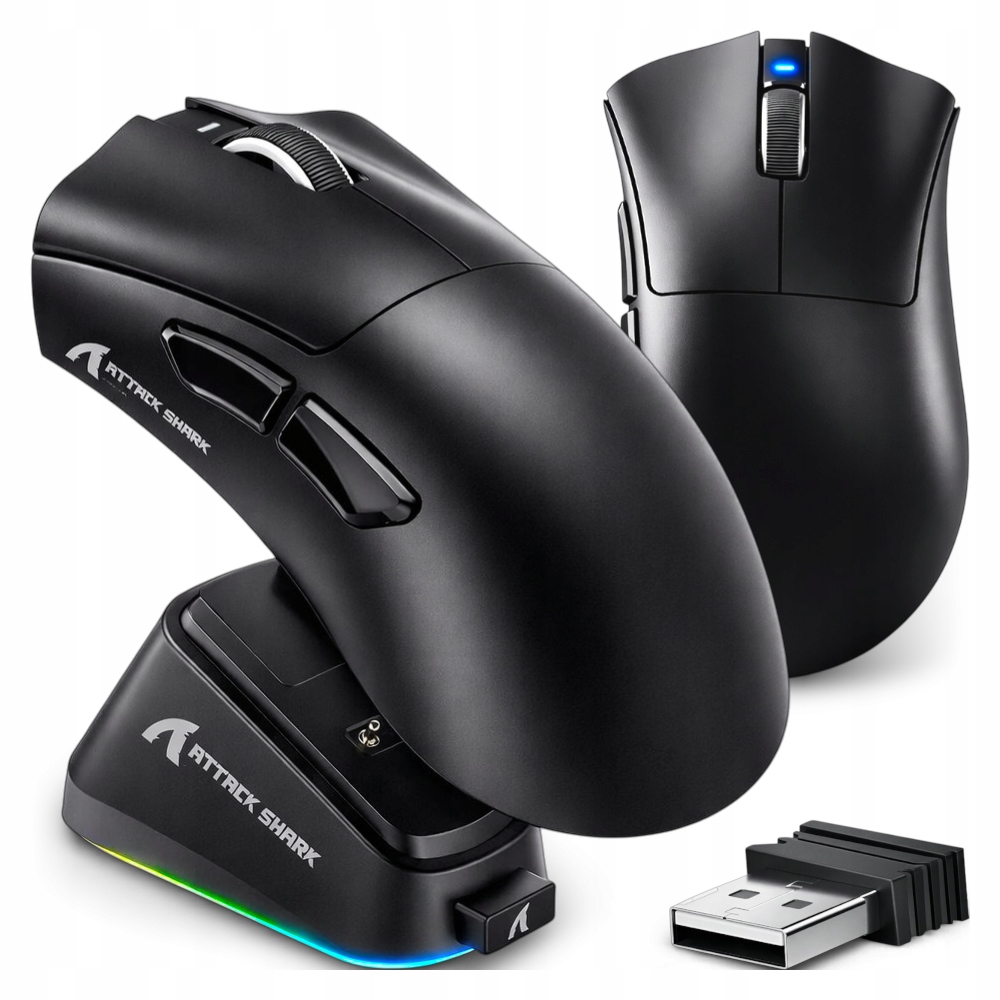 Bezprzewodowa myszka gamingowa Attack Shark V3PRO czarna stacja dokująca