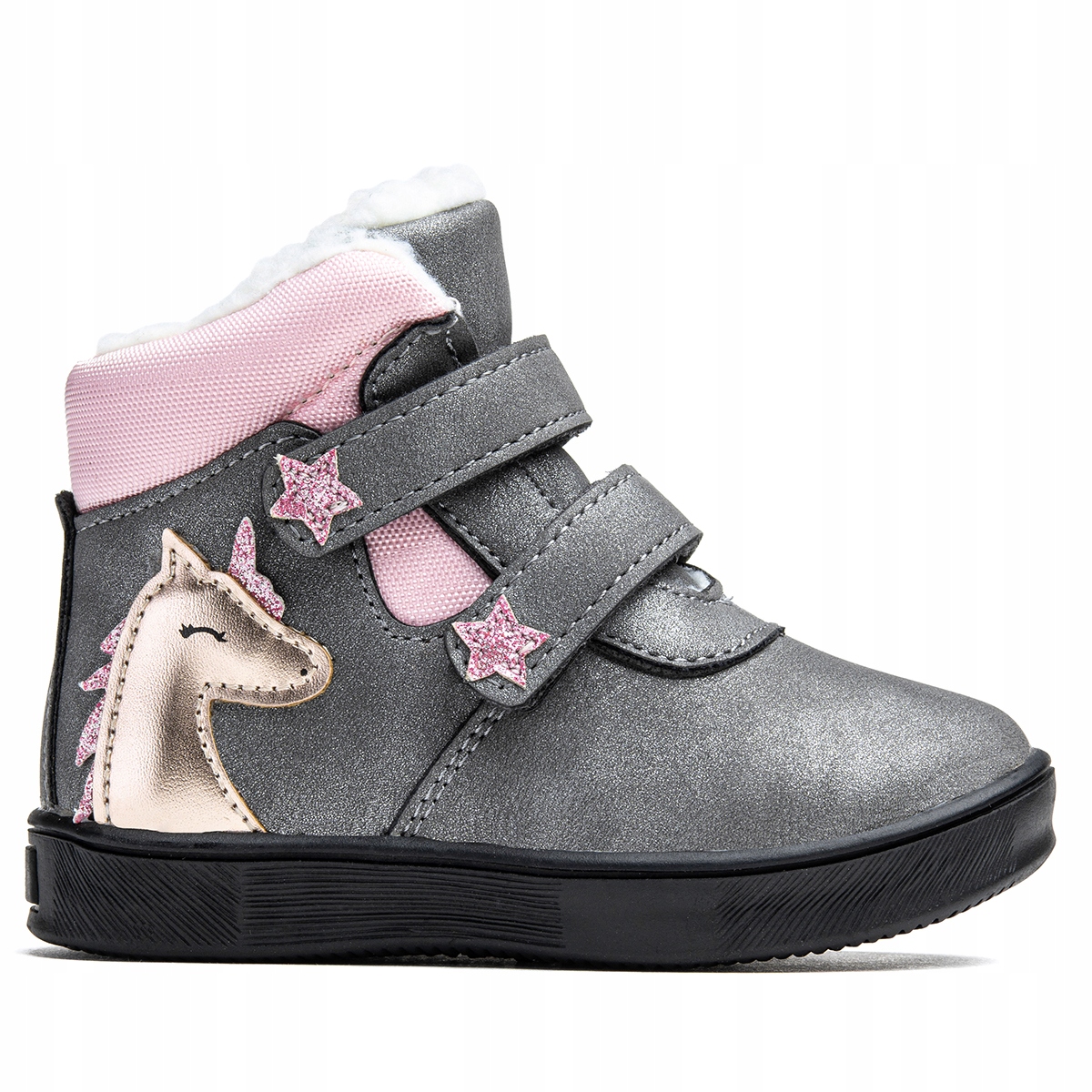 Trzewiki botki dziewczęce OCIEPLANE na RZEPY lekkie brokat Wojtyłko 25