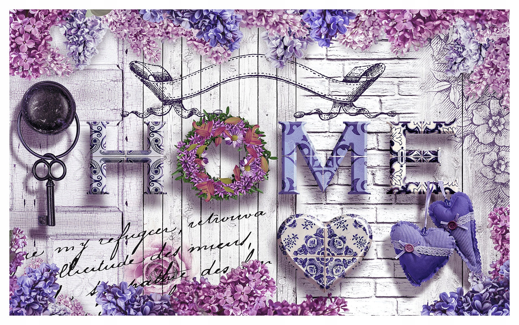 Fototapeta Home kvety srdce kľúč vinyl 368x254 Provence rustikálny lepidlo