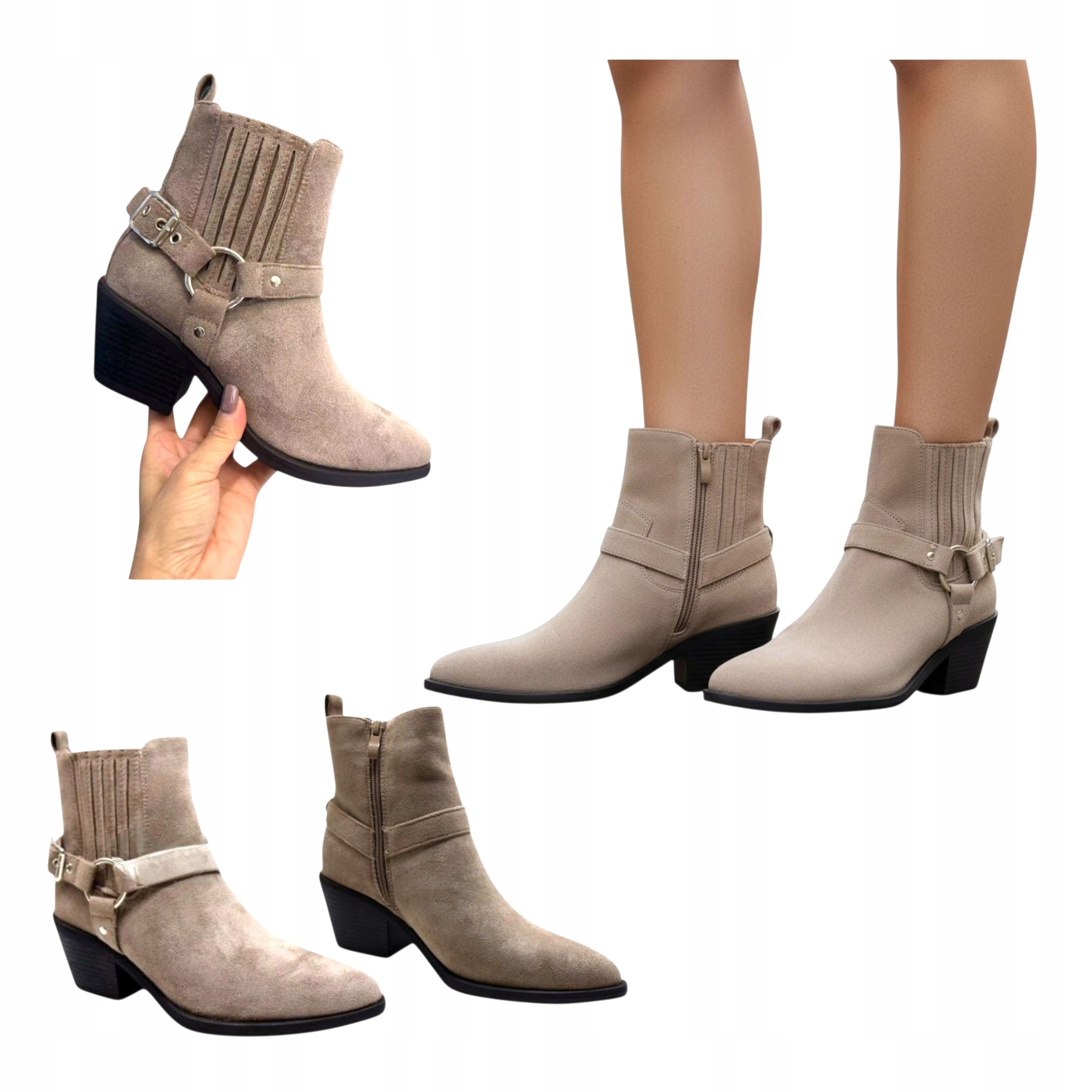 Dámské Kotníkové Boty na podpatku Klasické Kovbojské Boty Kožené Semišové Béžové vel. 37